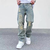 Joior Street Wash Worn Cut Jeans Men's Summer Fashion Loose Straight Pants Traf Fall Guys