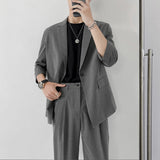 Summer 2-piece Set Solid Color Single-breasted Casual Simple Student Wear Homme Loose Suits Wear (Blazers + Pants)