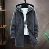 Joior Autumn Winter Men Hooded Sweater Thicken Long Sleeve Drawstring Plush Lining Mid-Length Knitting Jacket Male Coat Streetwear