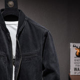 Joior Autumn New Stand Collar Zipper Denim Jacket Men Casual British Slim Black Motorcycle Male Baseball Jacket Cowboy Coat