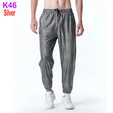 Joior Mens Shiny Silver Metallic Jogger Sweatpants Hip Hop Wet Look Trousers Men Club Party Festival Prom Streetwear Pantalones Hombre