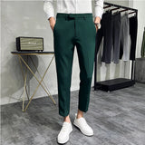 Joior 2024 Summer Fashion Mens Dark Green Suit Pants Pure Color Business Occupation Slim Fit Dress Office Ankle Trousers