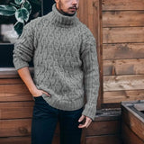 Joior Fall/Winter New Men's Sweater Casual Solid Color Turtleneck Long Sleeve Argyle Twist Knitted Pullovers Outdoor Warm Jumpers