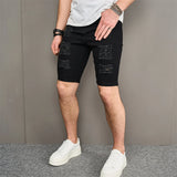 Joior Street Men Holes Distressed Slim Beach Denim Shorts Summer Stylish Solid Male Casual Jean Five-point Pants