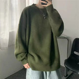 Joior FALL OUTFITS Autumn Crew Neck Solid Color Pullover Sweaters For Men Casual Y2K Knitted Sweater High Street Fashion Jumpers Hombre