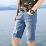 Joior 28-40 New Summer Men's Personalized Washable Perforated Denim Pants Large Casual Middle Pants