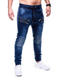 Joior High Quality Solid Pocket Jeans Mens Denim Cotton Pants Causal Vintage Cargo Pants Drawstring Stretchy Pencil Jeans Male