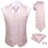 Joior 4PC Mens Extra Silk Vest Party Wedding Gold Paisley Solid Floral Waistcoat Vest Pocket Square Tie Suit Set