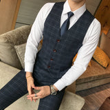 Joior ( Vest + Pants ) 2Pce Set Mens Fashion Plaid Slim Casual Business Suit Vest Pants Groom Wedding Dress Formal Waist Coat Trousers