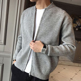 Joior Autumn Winter Solid Color Japanese Zipper Casual Sweaters Man Long Sleeve Loose Fashion vertical stripe cardigan Male Coat