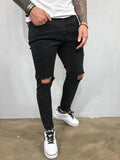 Joior Distressed Knee Holes Elastic Skinny Jeans Men Ripped Biker Denim Pants Solid Washed Streetwear Black Pantalones Hombre Joggers