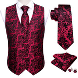 Joior 4PCS Silk Mens Vest Red Black Gold Green Purple Slim Fit Waistcoat Tie Pocket Square Cufflinks Set Wedding Formal