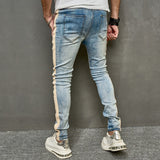 Joior Men Spring Stylish Patchwork Slim Pencil Jeans Pants Male Streetwear Solid color Casual Denim Trousers