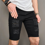 Joior Street Men Holes Distressed Slim Beach Denim Shorts Summer Stylish Solid Male Casual Jean Five-point Pants