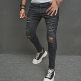 Joior 2024 Men High street Stylish Ripped Hip hop Casual Skinny Pencil Jeans Male Stretch Holes Slim Denim Trousers