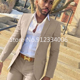 Joior 2 Pieces Beige Suit for Men Slim Fit Wedding Groom Tuxedo Groomsmen Suits Male Fashion Smoking Costume Homme Blazer with Pants