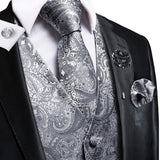 Joior High Quality Silk Mens Vests Champagne Paisley Waistcoat Neck Tie Hanky Cufflinks Brooch Set for Men Suit Wedding Office