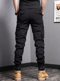 Joior Casual Side Flap Pockets Workwear Tapered Pants, Men's Cargo Pants For Spring Fall Outdoor