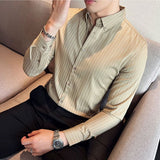 Joior British Style Striped Shirts Mens Long Sleeve Silky Slim Casual Shirts Luxury Men Business Social Party Dress Shirt Streetwear