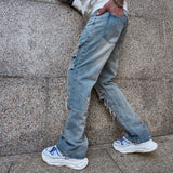 Joior Spring Stylish Loose Ripped Men Straight Jeans Trousers Hip hop Male High Quality Solid Holes Casual Denim Pants