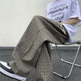 Joior Summer/Autumn Plaid Pants Men Loose Casual Straight Trousers for Male/Female Harajuku Hip-hop Streetwear Wide-leg Mopping Pants