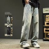 Joior Elastic Waist Baggy Jeans For Men Side Striped Wide Leg Denim Pants Korean Fashion Casual Trousers Y2K Vintage jean hombre