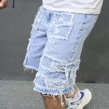 Joior Summer Men High Street Ripped Patch Denim Shorts Stylish Solid Casual Male Straight Jeans Shorts