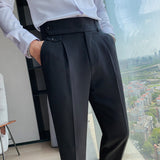 Joior British Style Autumn New Solid High Waist Trousers Men Formal Pants High Quality Slim Fit Business Casual Suit Pants Hommes