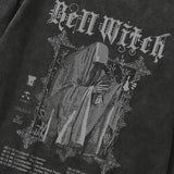 Joior Oversize Gothic Witch Print Retro Unisex Thin Sweatshirts T Shirts Women Men Hoodies Y2k Grunge Clothes Cotton Streetwear Tops