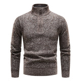 Joior Autumn and Winter New Men's Half High Neck Sweater with Plush and Thick Zipper Pullover Knit Shirt Slim Fit Solid Color Top For