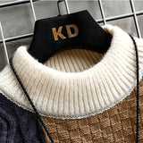 Joior Autumn and Winter New Sweater Warm Fashion Stitching Color Matching Pullover Round Neck Sweater Thickened Knitted Sweater