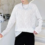 Joior French Style White Men's Wear Fashion Solid Color Jacquard Weave Tops Men's Summer Thin Style Breathable Long Sleeve T-shirt