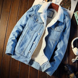 Men Fashion Trend Lamb Cashmere Denim Jacket Male Casual Comfort Thick Warm High Quality Overcoat Thermal