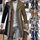 Joior Autumn Winter Men's Single Breasted Woolen Overcoat Plaid Print Male Long Thicken Windbreaker Fashion Causal Coat Outerwear Men