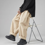 Joior Japanese Men's Loose Casual Wide Leg Pants Fashion Elastic Waist Pure Cotton Solid Color Pants Straight Baggy Wide Leg Pants 5XL