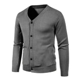 Joior Autumn Men's Knitted Cardigan Thin V-neck Basic Elastic Slim Fit Thin Sweater Solid Color Casual Versatile Coat