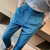 Joior British Style Men High Waist Casual Dress Pant Men Belt Design Slim Trousers Formal Office Social Wedding Party Dress Suit Pants