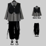 Joior Techwear Men's Sets Black Cargo Pants Men's Shirt Kit Long Sleeve Shirts Korean Streetwear Hip Hop Harajuku Spring