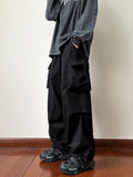 Joior Black Men's Pants Oversize Pants High Street Fashion Plush Knickerbockers American Straight Charging Overalls