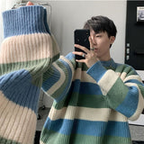 Joior Autumn Winter Sweater Men Pullover Korean Style Male Striped Sweater Loose Knitted Sweater Trend Thick Top Mens Clothing