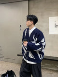 Joior Men's Clothing V Neck Blue Cardigan Graphic Knit Sweater Male New in Sheap Aesthetic Meme Maletry Large Big Size Korean Fashion