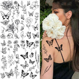 Joior Black Flower Tattoo Sketch Tattoo Sticker  Rose Blossom Tattoo Temporary Waterproof