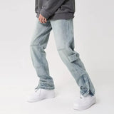 Joior Cyber Y2K Fashion Washed Blue Baggy Jeans Pants For Men Clothing Ankle Zipper Straight Old Denim Trousers Pantalones Hombre