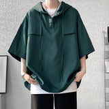 Joior 5 Colors Summer Hooded T shirt Men Korean Half Sleeve Pullover Streetwear Loose T-shirt Tops Drawstring Men Clothing 5XL-S