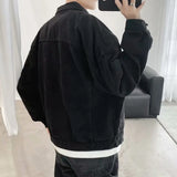 Joior Black Denim Short Jacket Men Turn Down Collar Bomber Jacket Jeans Coats Casual Pockets Overalls Streetwear Man Clothing Outwear