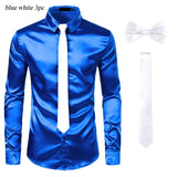 Joior Black Mens Silk Dress Shirts 3Pcs(Shirt +Tie+Bowtie) Smooth Satin Shirt Men Slim Fit Party Prom Casual Shirts Men Social Camisa