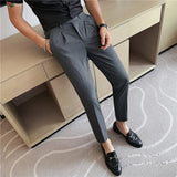 Elasticity Suit Pants Men Formal Business Office Social Dress Pants Slim Fit Casual Wedding Ankle Trousers Pantalon