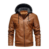 Joior Fashion Men's Hooded Jacket Autumn Winter Faux Leather Jacket Men Military Style Outwear Motocycle New Brand Zipper Pockets Coat