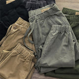 Men Solid Casual Pants Multi-Pocket Army Full Length Trousers Male Military Tactical Cargo Pants Elastic Waist Men’s Trousers