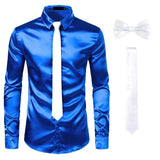 Joior Black Mens Silk Dress Shirts 3Pcs(Shirt +Tie+Bowtie) Smooth Satin Shirt Men Slim Fit Party Prom Casual Shirts Men Social Camisa